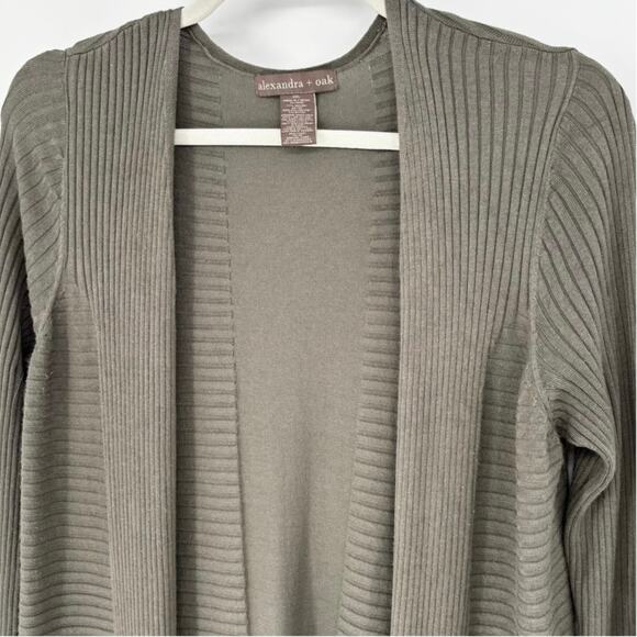 Alexandra + Oak Olive Green Ribbed Open Front Long Cardigan Sweater Size XXL - Picture 2 of 5